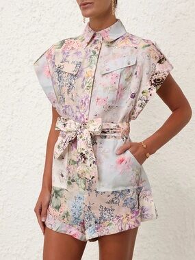 Zimmermann Pastel Floral Romper Halliday cuffed size 1 authentic